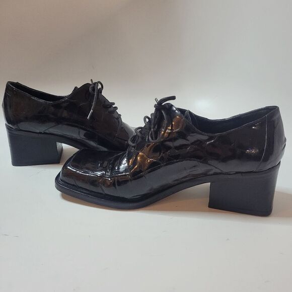 Italian Luc Matisse Patent Leather Croc Square Toe Lace Up Oxfords - Picture 11 of 13